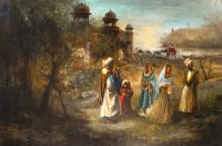 A. Q. Arif, Serenading the Princesses, 48 x 72 Inch, Oil On Canvas, Citiscape Painting, AC-AQ-391
